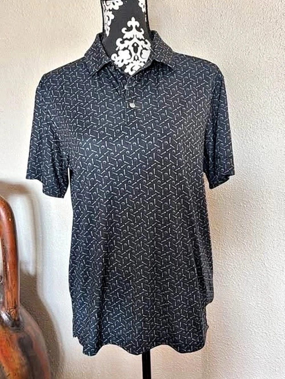 Men's Geometric Short Sleeve Polo in Black & White